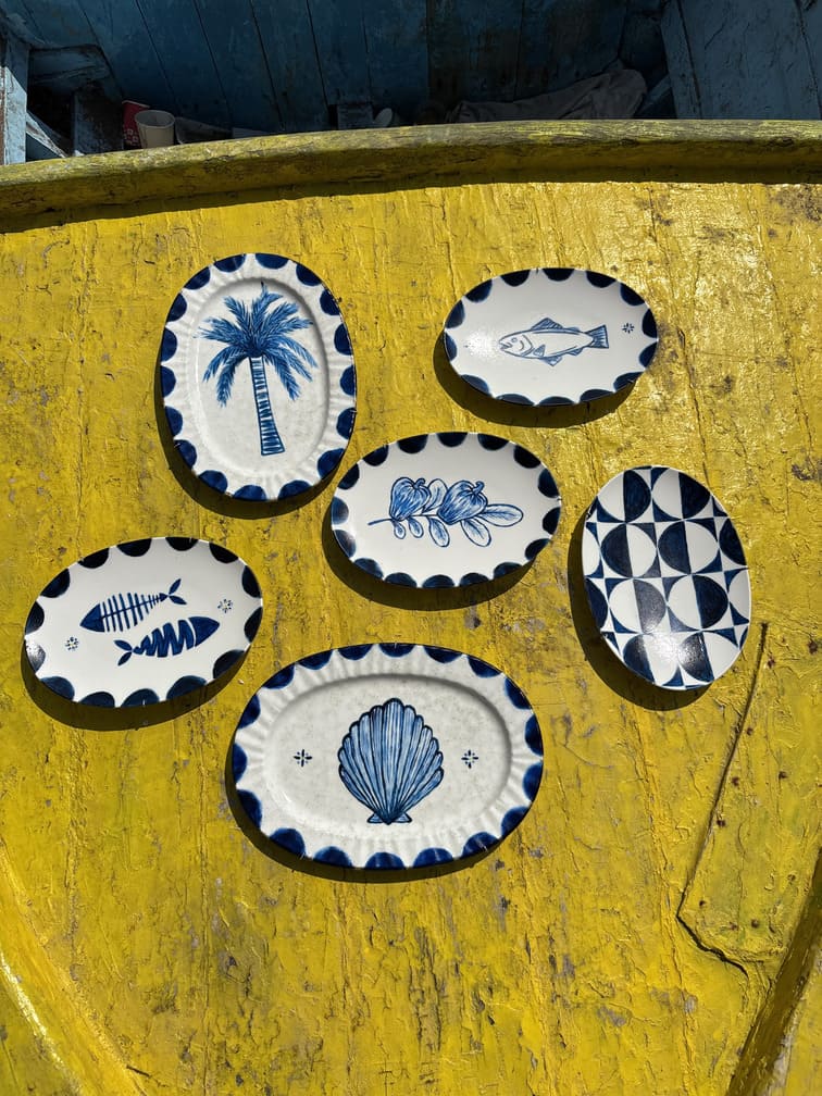 Over & under the sea- plates set – summer beach wall art | طقم أطباق فوق البحر وتحته