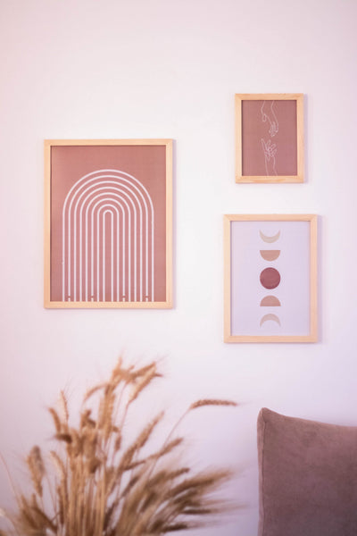 Burgundy Phases Of The Moon - Boho Mini Set – abstract boho wall art | أطوار القمر بالعنابي - طقم بوهو صغير