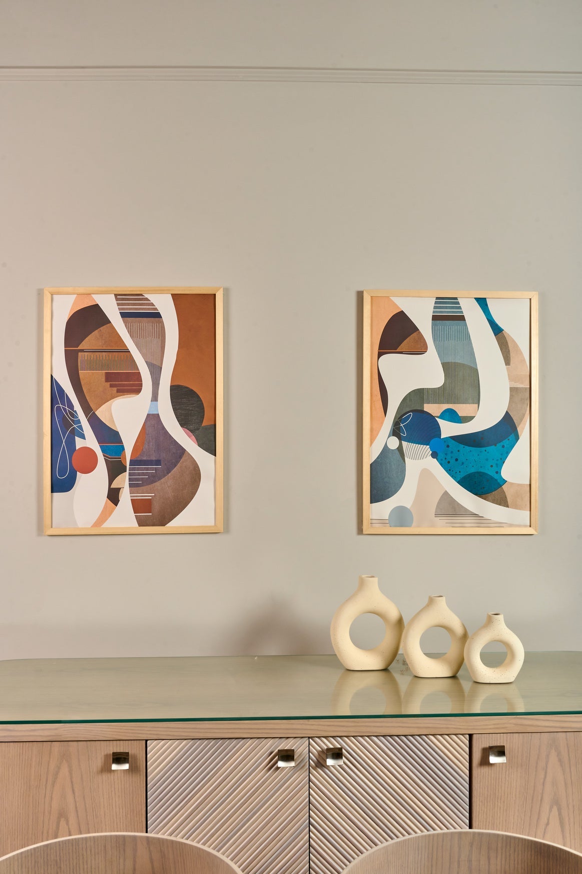 Blue x Orange - Abstract Set – abstract boho wall art | طقم أزرق x برتقالي - تجريدي