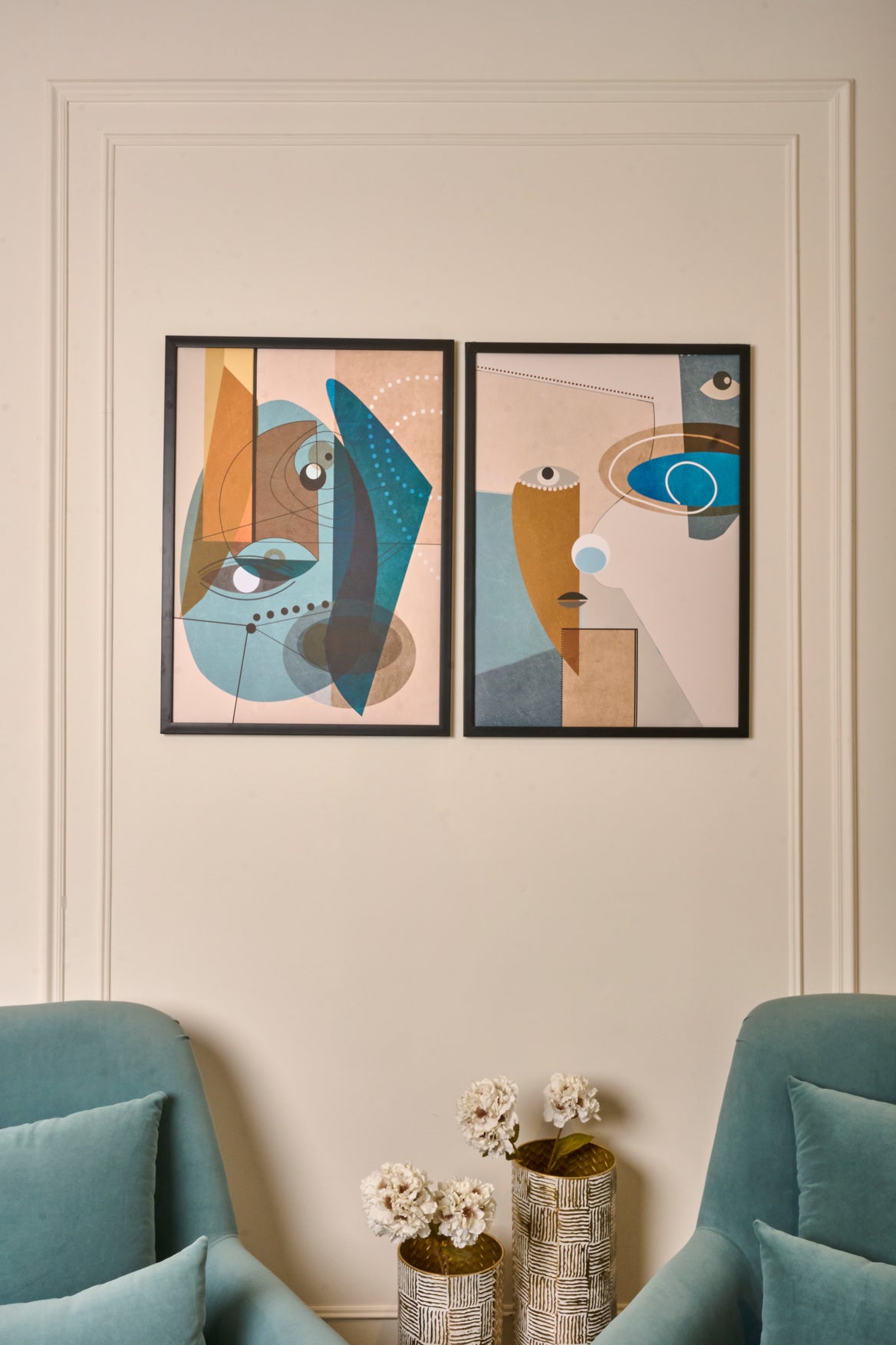 Geometric Faces Set – abstract boho wall art | طقم الوشوش الهندسية