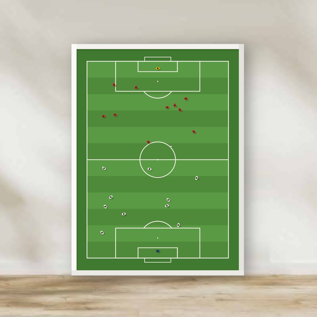 Football Pitch From Above White Frame – sports wall art | برواز أبيض ملعب كورة من فوق