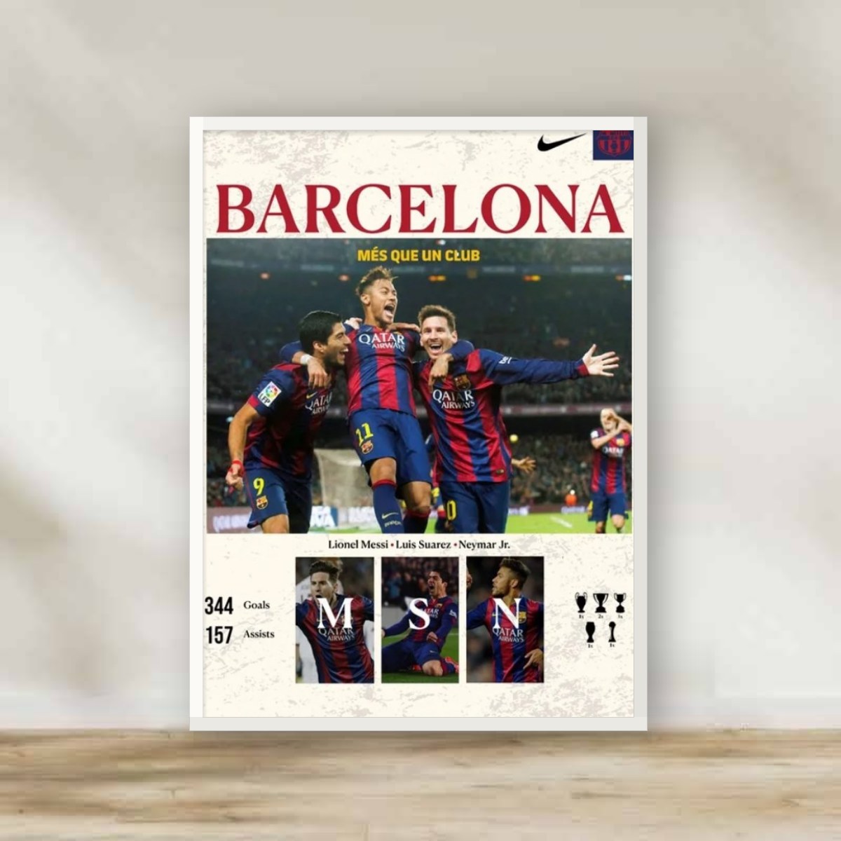 Barcelona White Frame – football wall art | برواز أبيض برشلونة