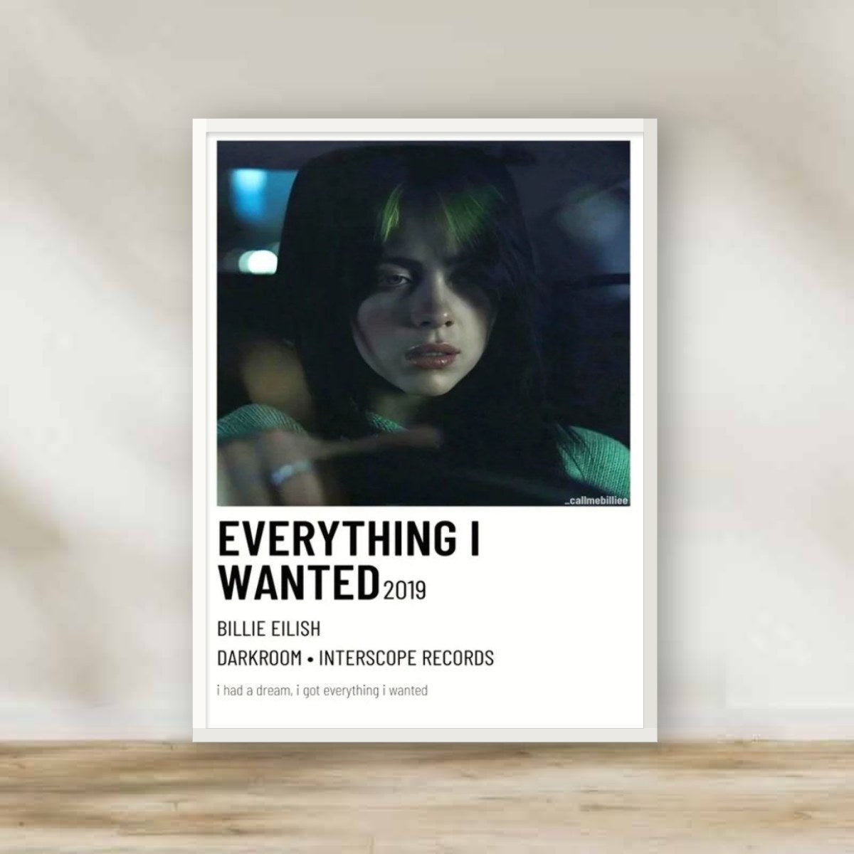 Billie Eilish 1 White Frame – music wall art | برواز أبيض بيلي أيليش 1