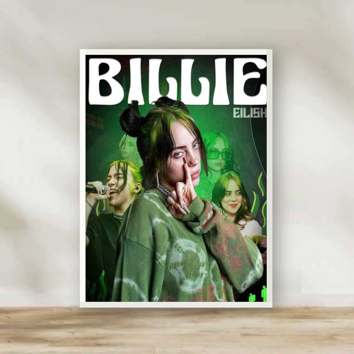 Billie Eilish 2 White Frame – music wall art | برواز أبيض بيلي أيليش 2