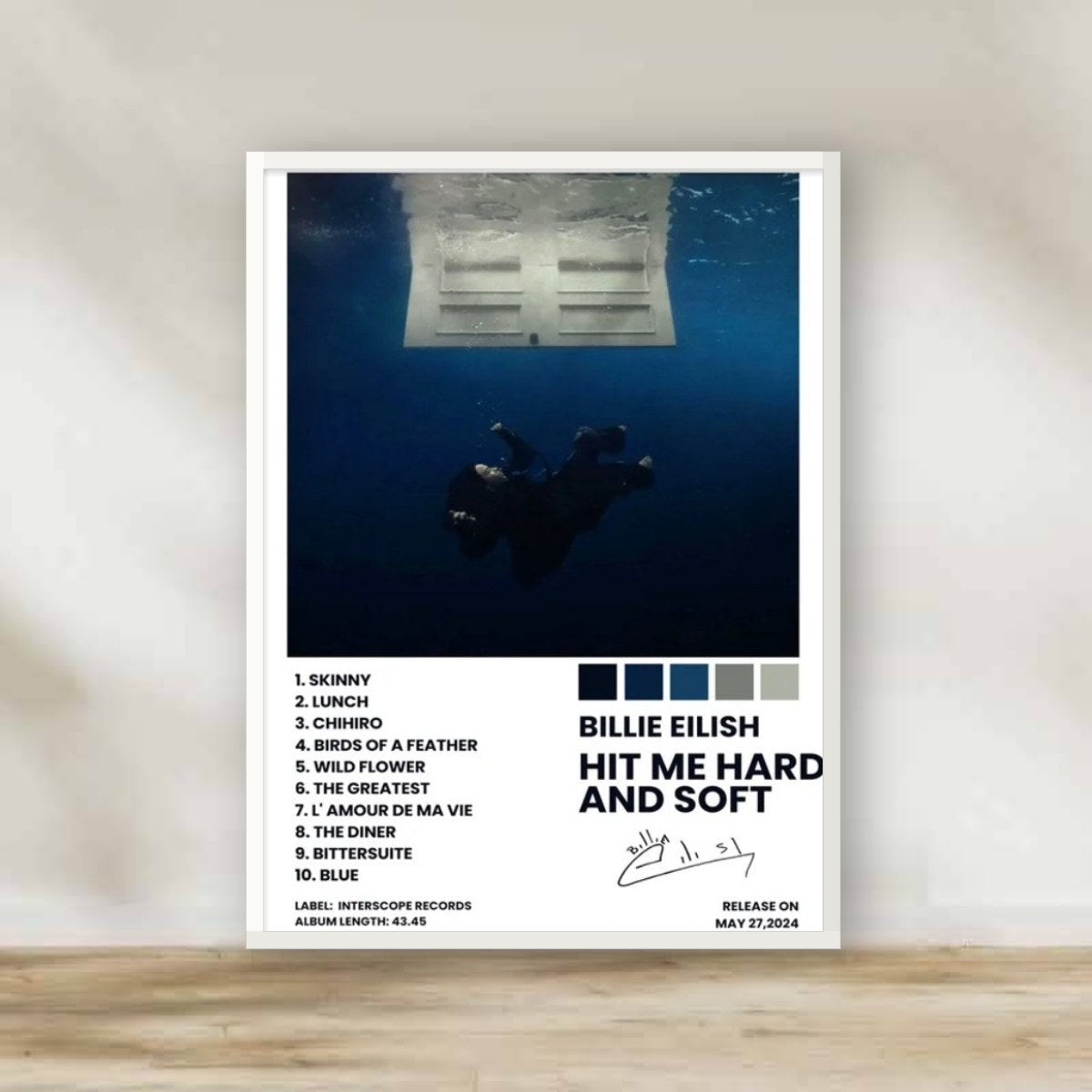 Billie Eilish 5 White Frame – music wall art | برواز أبيض بيلي أيليش 5