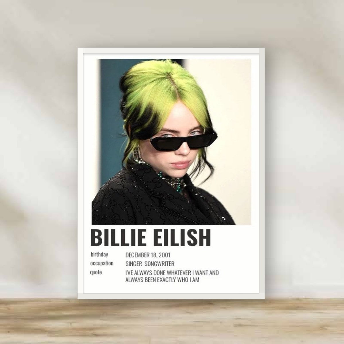 Billie Eilish 7 White Frame – music wall art | برواز أبيض بيلي أيليش 7