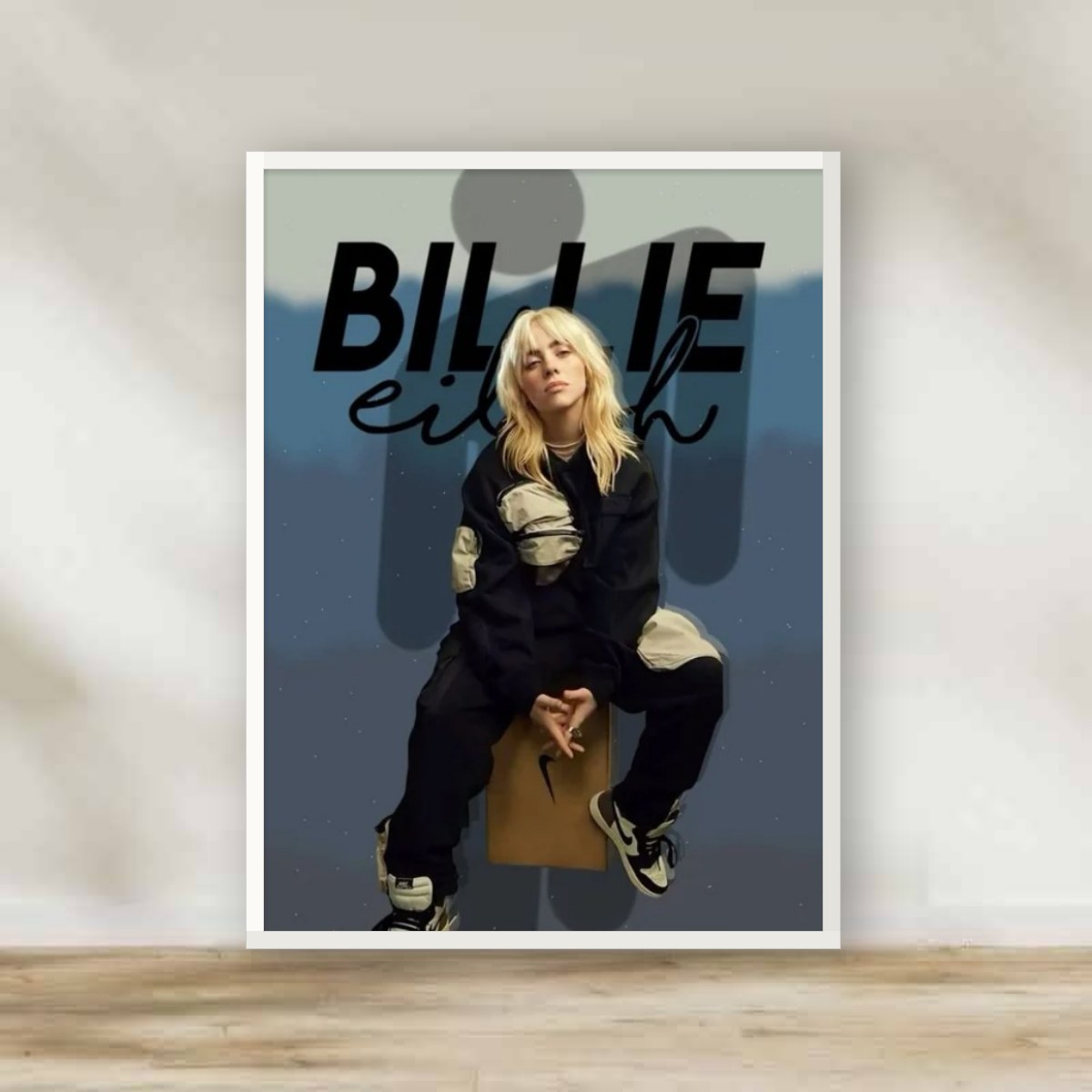 Billie Eilish 9 White Frame – music wall art | برواز أبيض بيلي أيليش 9