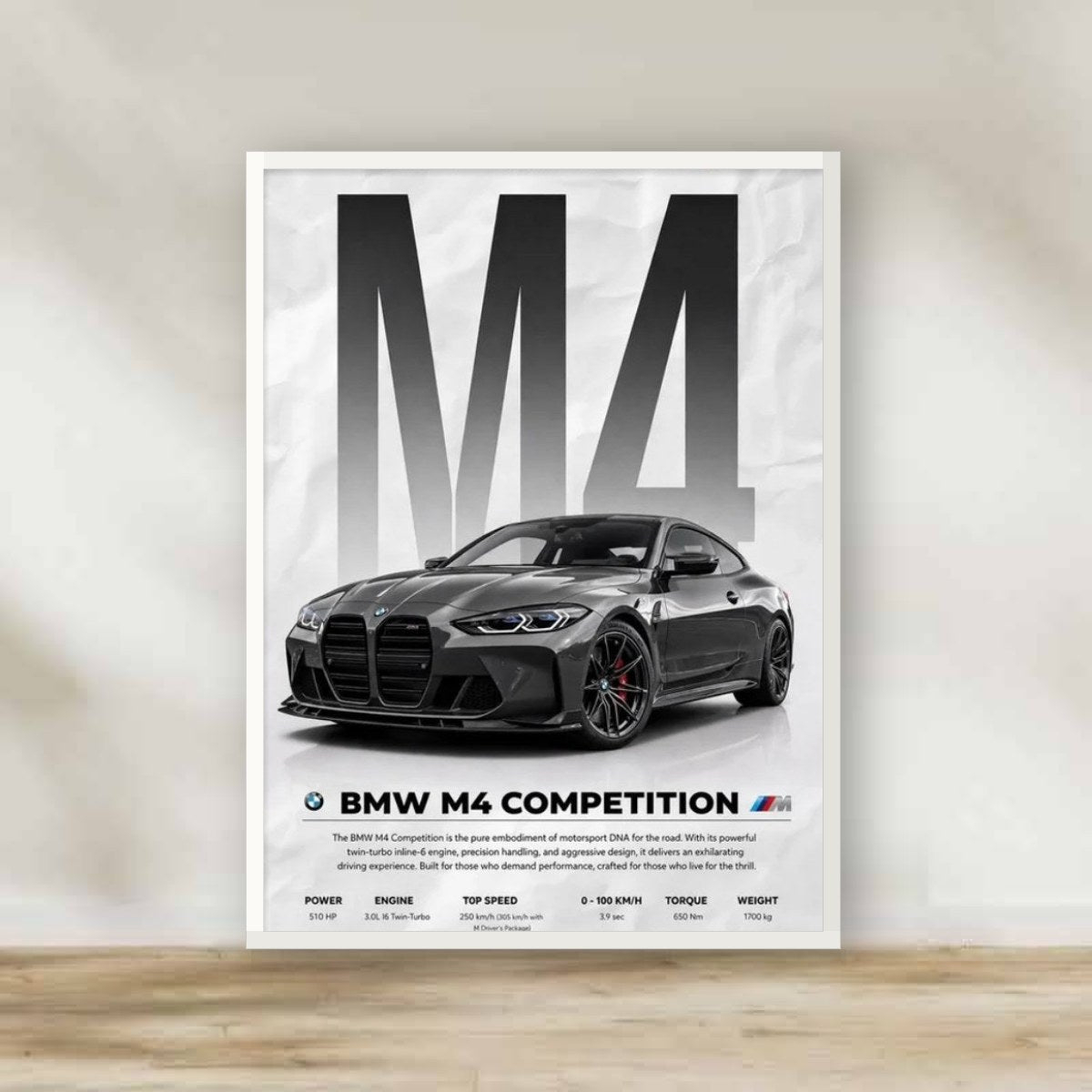 BMW Frame 4 – car wall art | برواز أبيض BMW 4 (white frame)