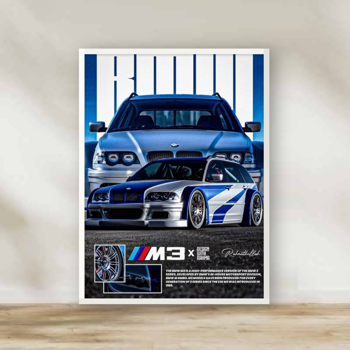 BMW Frame 6 – car wall art | برواز أبيض BMW 6 (white frame)