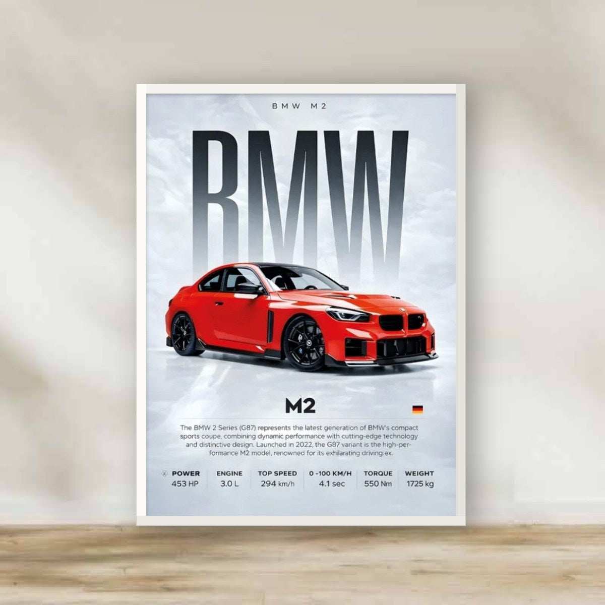 BMW Frame 8 – car wall art | برواز أبيض BMW 8 (white frame)