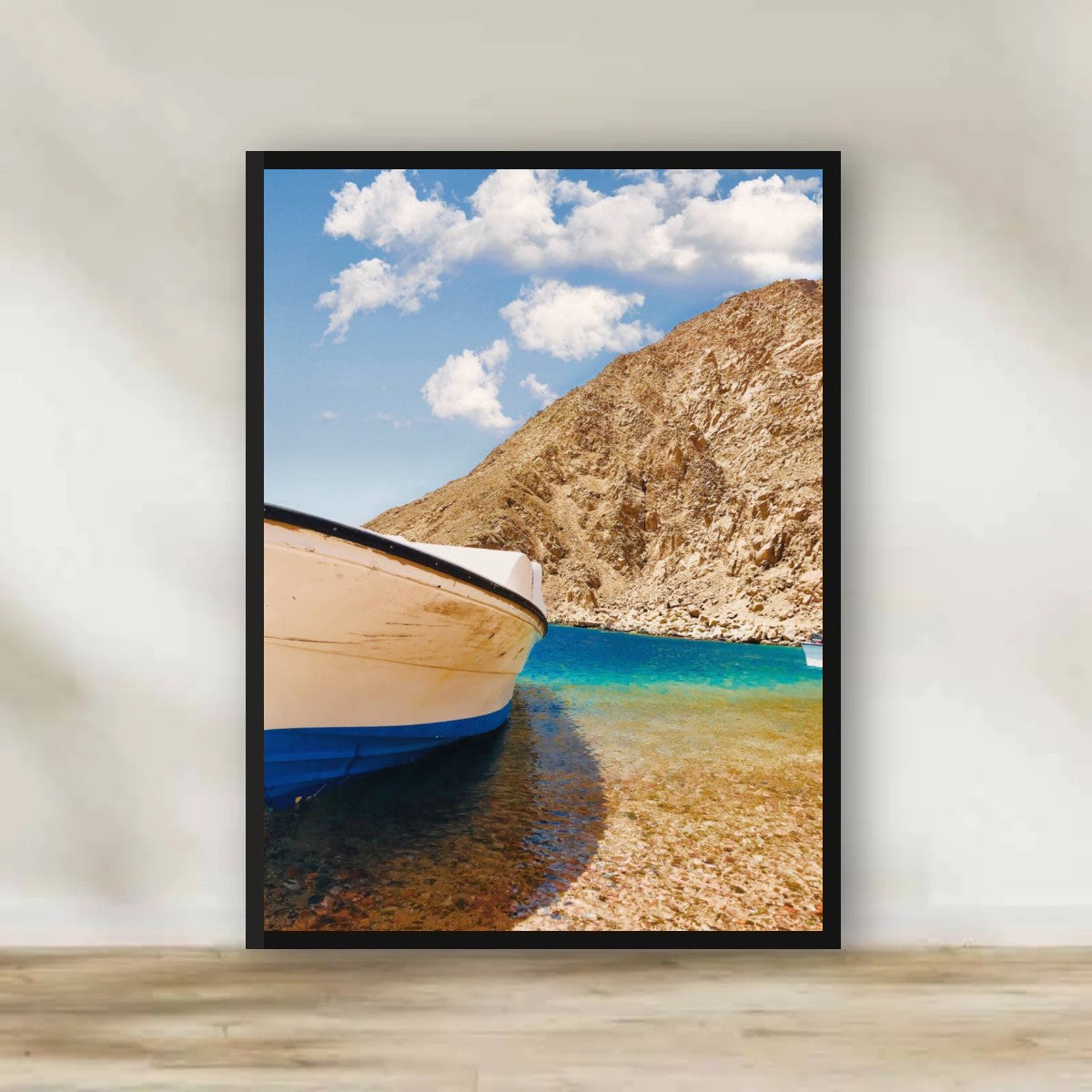 Boat & Mountain Cove Frame – Red Sea photography wall art | برواز المركب والجبل