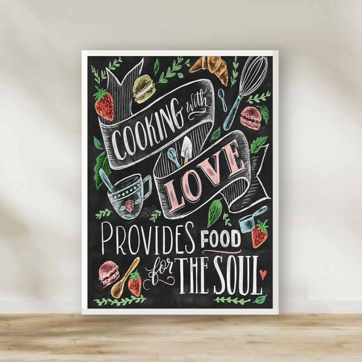 Cooking with Love White Frame – kitchen wall art | برواز أبيض "Cooking with Love"