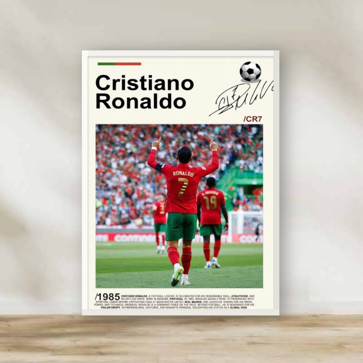 Cristiano Ronaldo 4 White Frame – football wall art | برواز أبيض كريستيانو رونالدو 4