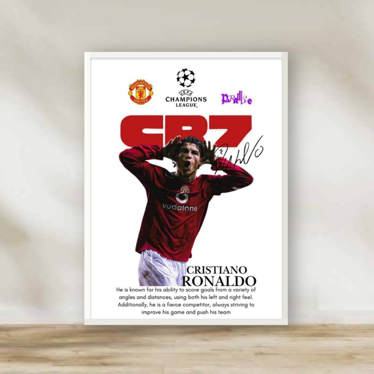 Cristiano Ronaldo 5 White Frame – football wall art | برواز أبيض كريستيانو رونالدو 5