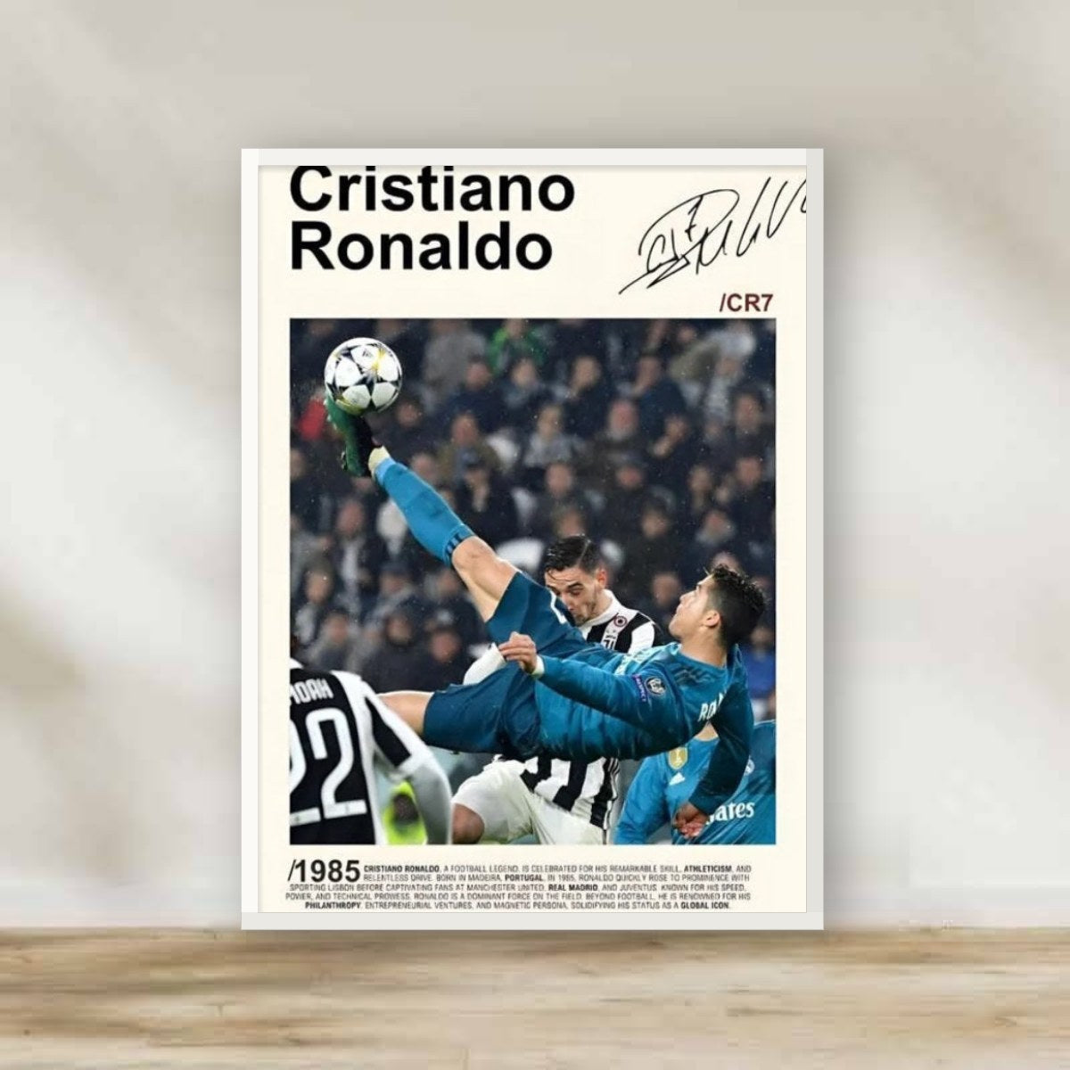 Cristiano Ronaldo 6 White Frame – football wall art | برواز أبيض كريستيانو رونالدو 6