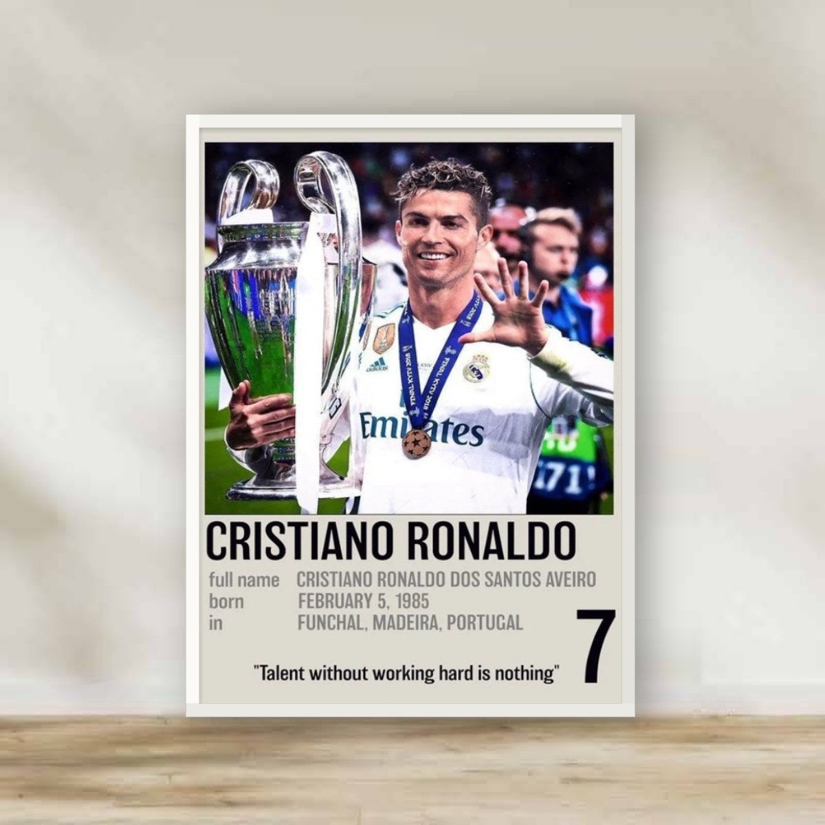 Cristiano Ronaldo 7 White Frame – football wall art | برواز أبيض كريستيانو رونالدو 7
