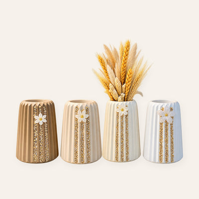 Gold crystal fluted vases in mocha, cream, ivory and white