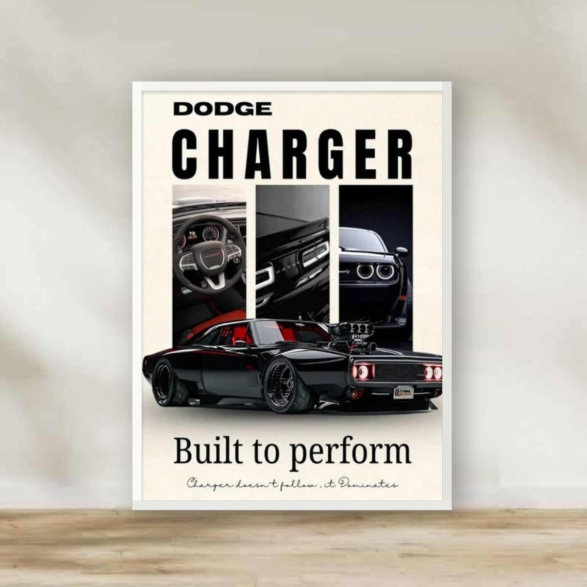 Dodge White Frame – car wall art | برواز أبيض دودج