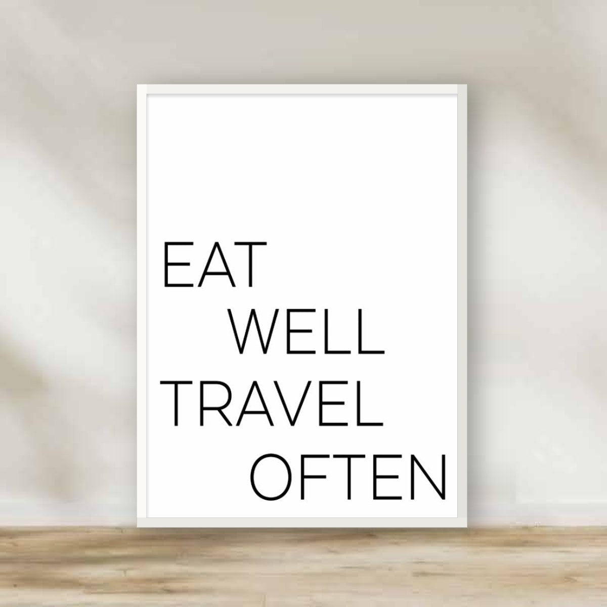 Eat well, Travel often White Frame – kitchen wall art | برواز أبيض Eat well, Travel often