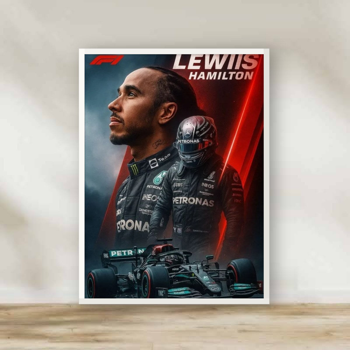 F1 hamilton White Frame – Formula 1 wall art | برواز أبيض هاميلتون F1
