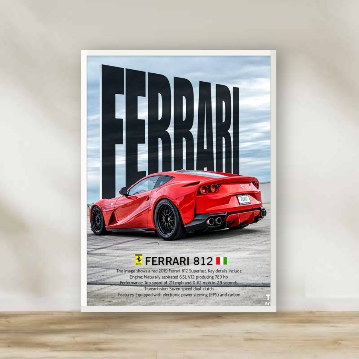 Ferrari White Frame – car wall art | برواز أبيض فيراري