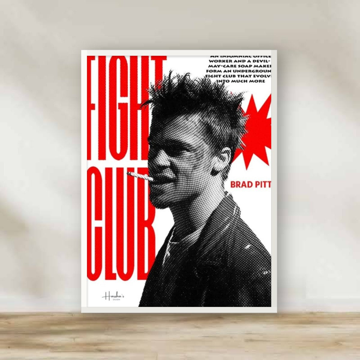 Fight Club 4 White Frame – movie poster wall art | برواز أبيض فايت كلوب 4