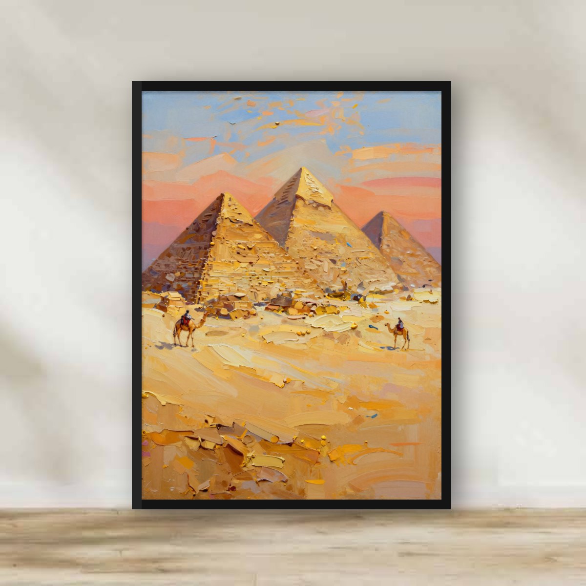 Giza Pyramids Impasto Frame – impasto Egypt wall art | برواز أهرامات الجيزة - رسم زيتي