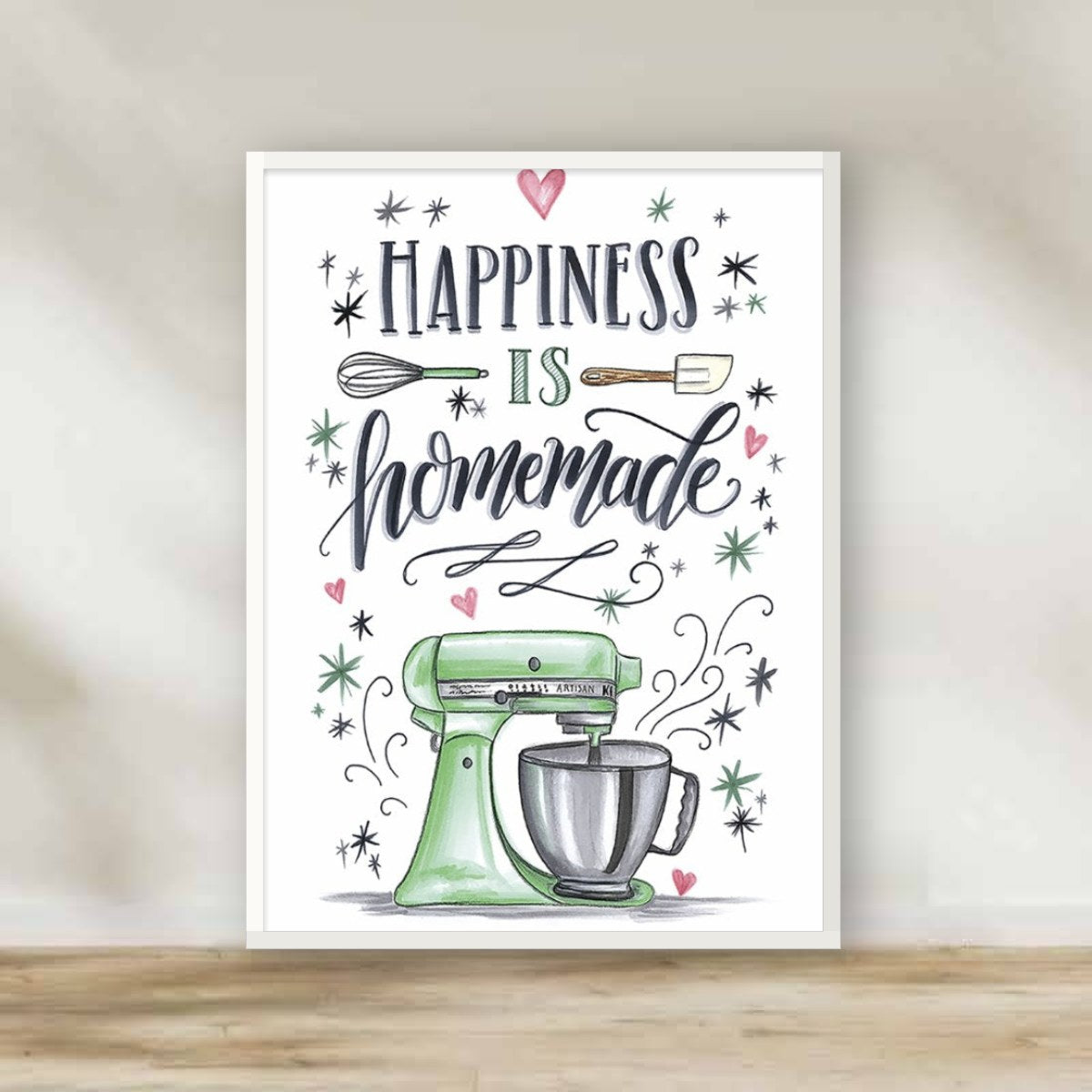 Happiness is Homemade White Frame – kitchen wall art | برواز أبيض "Happiness is Homemade"
