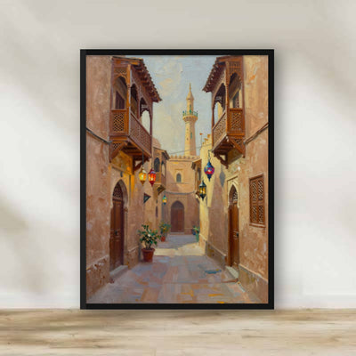 Islamic Cairo Alley Impasto Frame – impasto Egypt wall art | برواز حارة القاهرة الفاطمية - رسم زيتي
