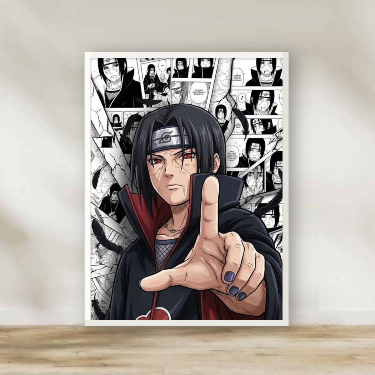 Itachi White Frame – anime wall art | برواز أبيض إيتاتشي