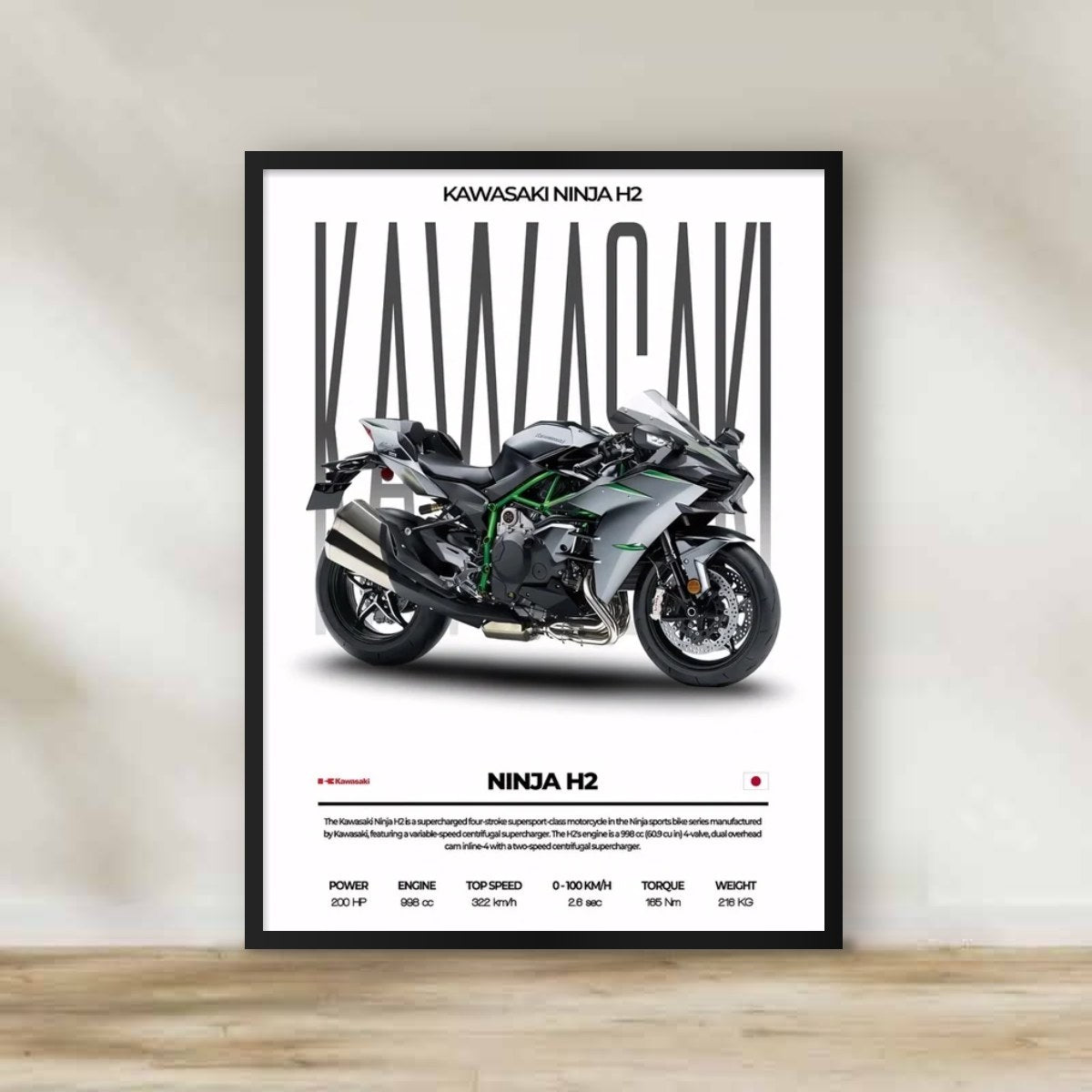 Kawasaki Motorcycle Frame – motorcycle wall art | برواز موتوسيكل كاواساكي