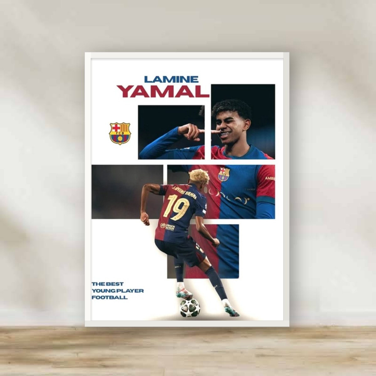 lamine Yamal 2 White Frame – football wall art | برواز أبيض لامين يامال 2