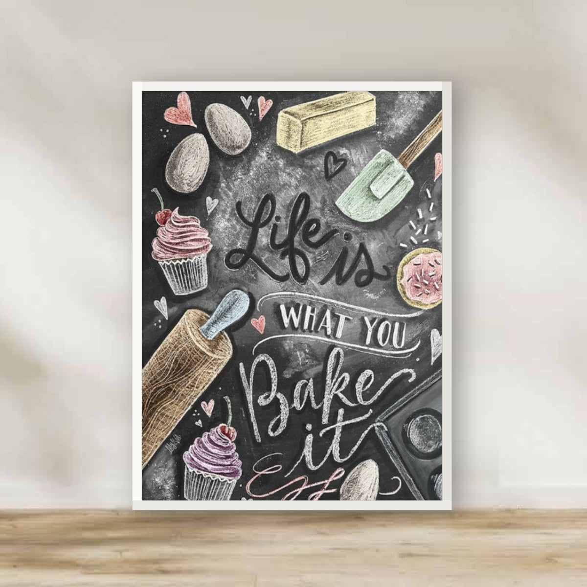 Life is What You Bake It Kitchen Frame 2.0 – kitchen wall art | برواز أبيض "Life is What You Bake it" - مجموعة المطبخ (white frame)