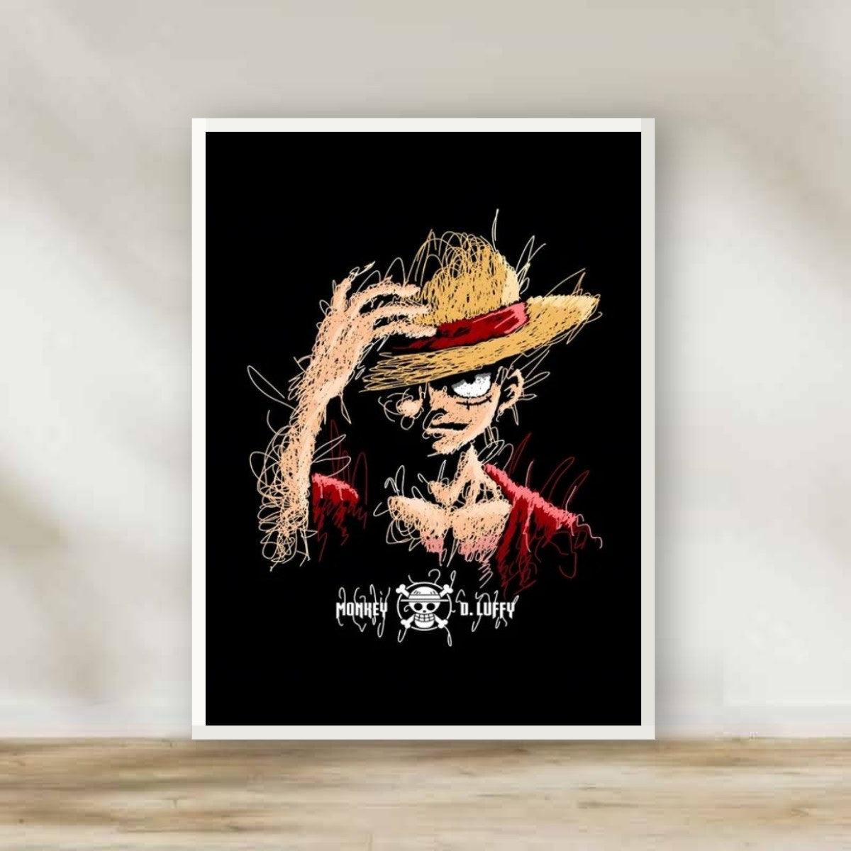 Luffy 1 White Frame – anime wall art | برواز أبيض لوفي 1