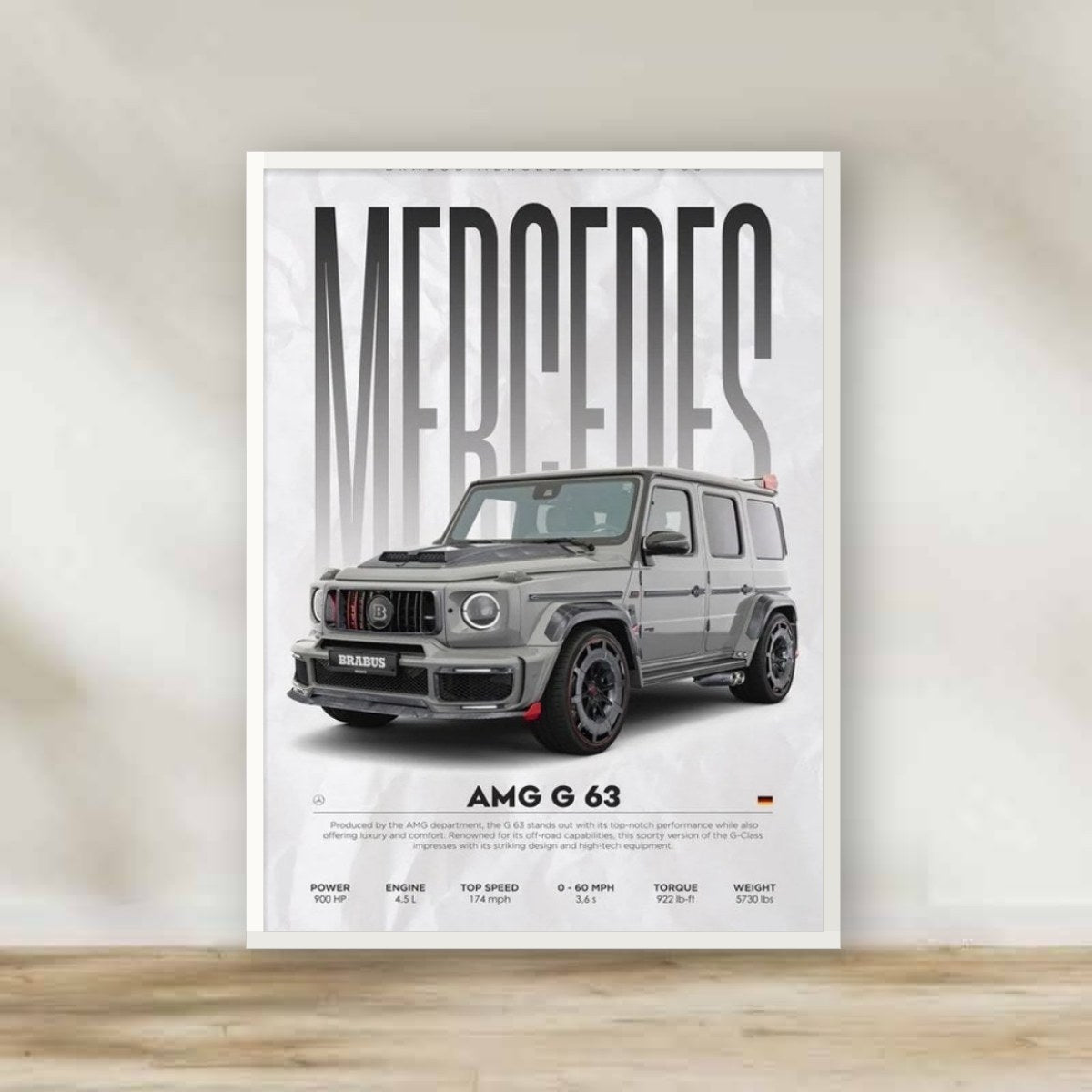 Mercedes White Frame – car wall art | برواز أبيض مرسيدس