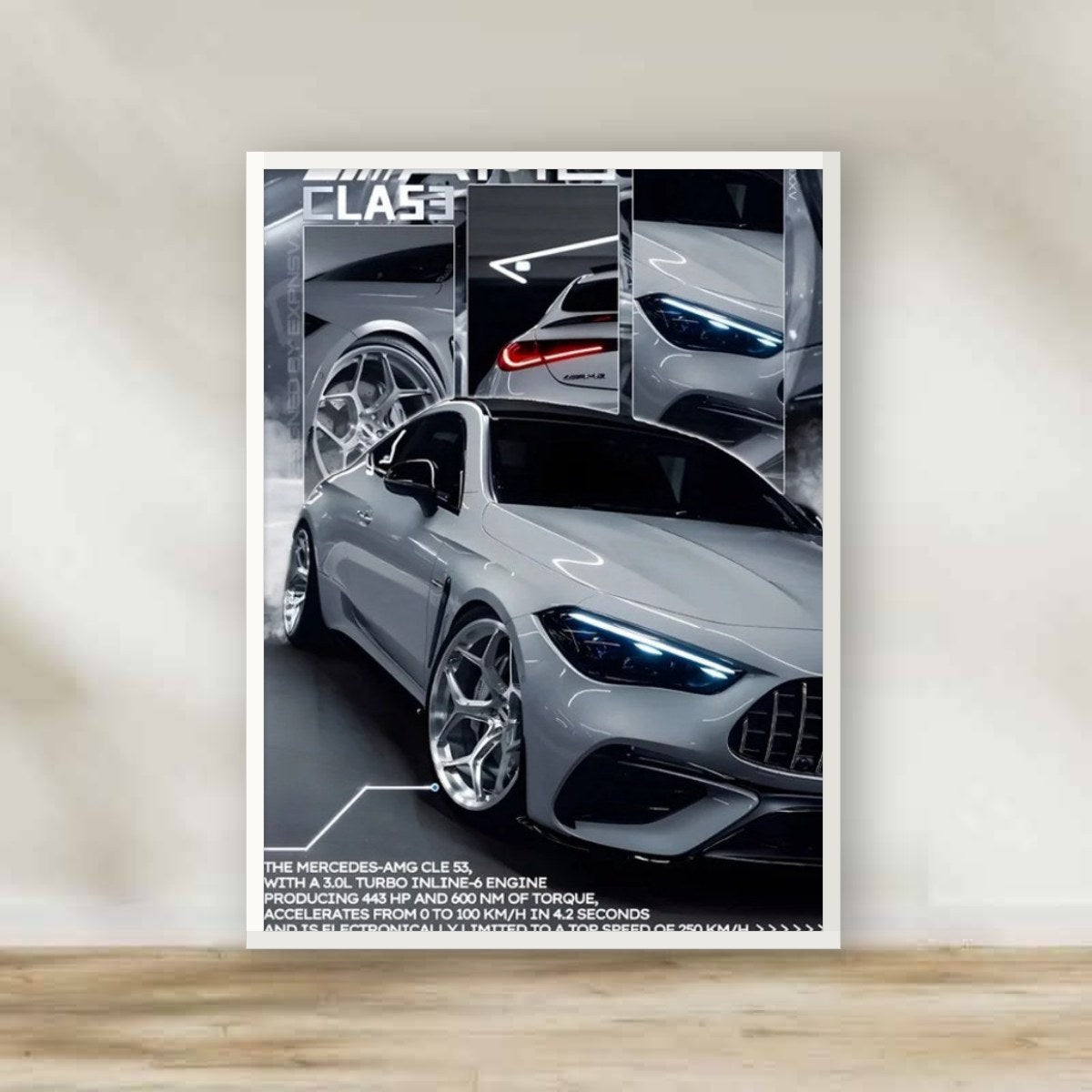 Mercedes Frame 3 – car wall art | برواز أبيض مرسيدس 3 (white frame)