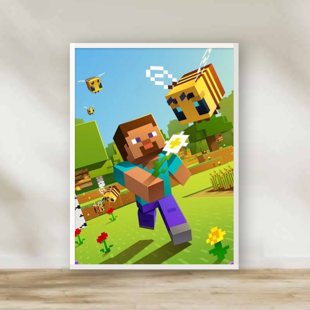 Minecraft White Frame – gaming wall art | برواز أبيض ماينكرافت