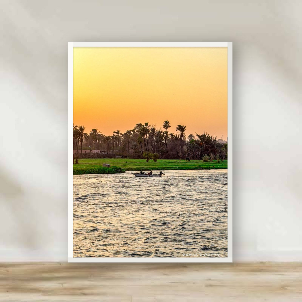 Nile Sunset White Frame – photography wall art | برواز أبيض غروب النيل