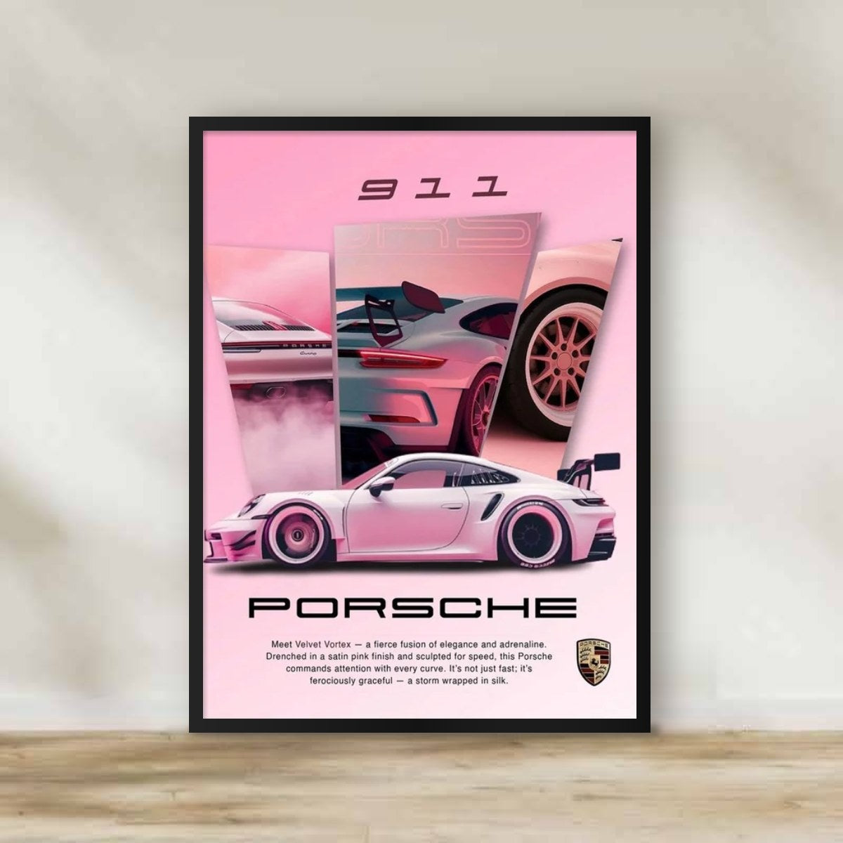 Pink Porsche Frame 3 – car wall art | برواز بورشه بينك 3