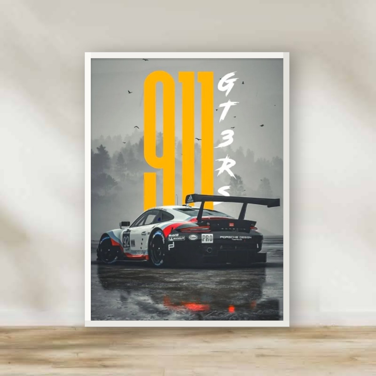 Porsche White Frame – car wall art | برواز أبيض بورشه