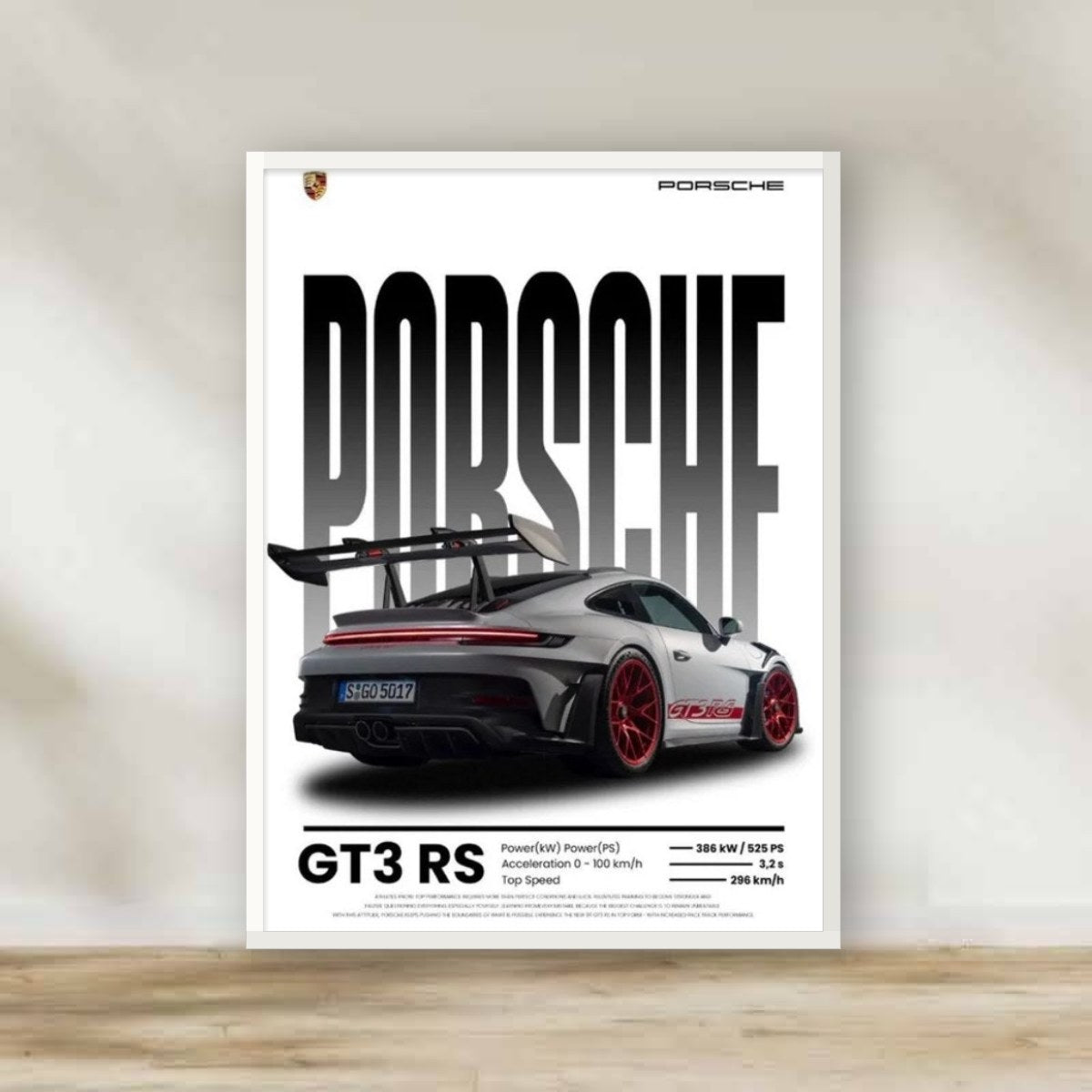 Porsche Frame 5 – car wall art | برواز أبيض بورشه 5 (white frame)