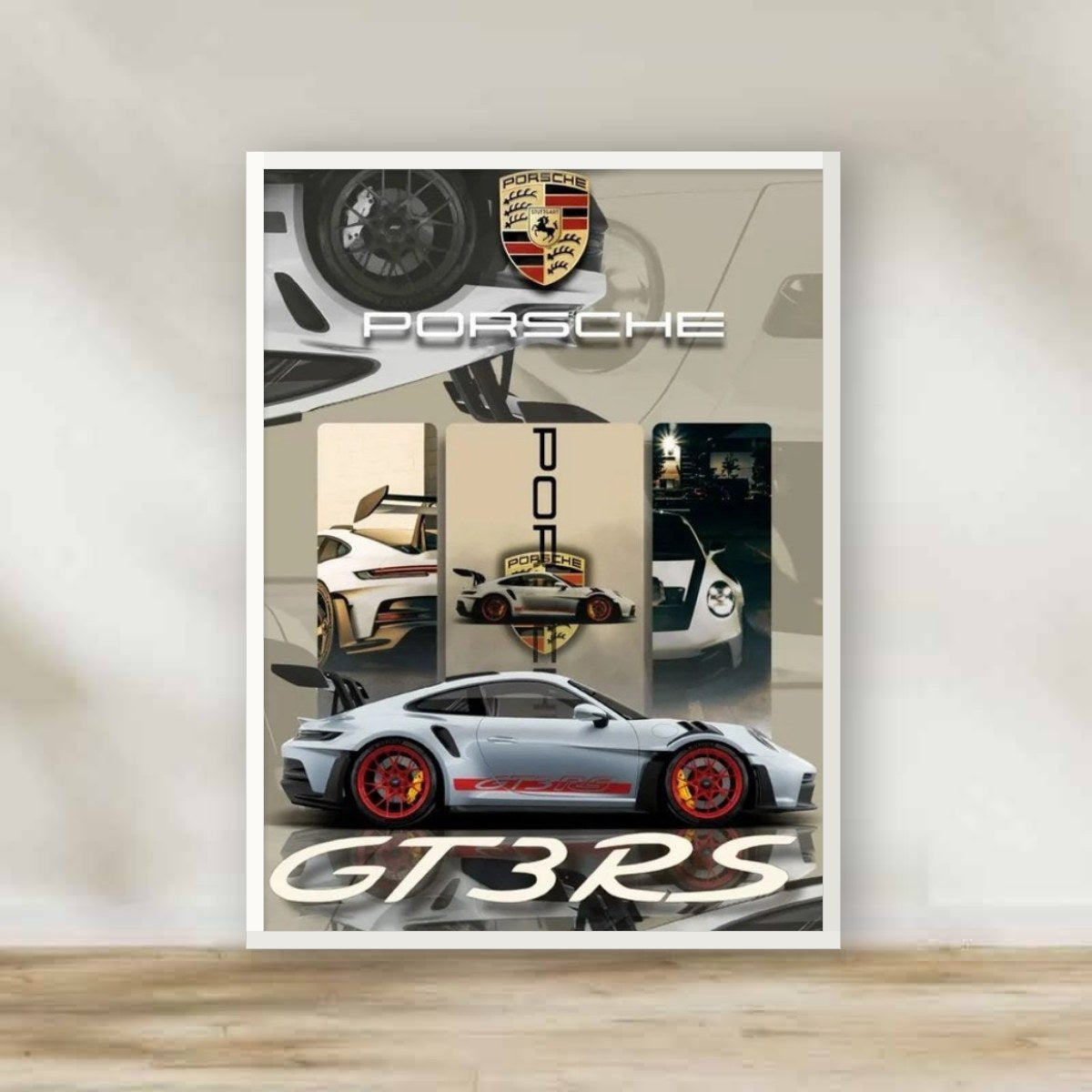 Porsche Frame 8 – car wall art | برواز أبيض بورشه 8 (white frame)