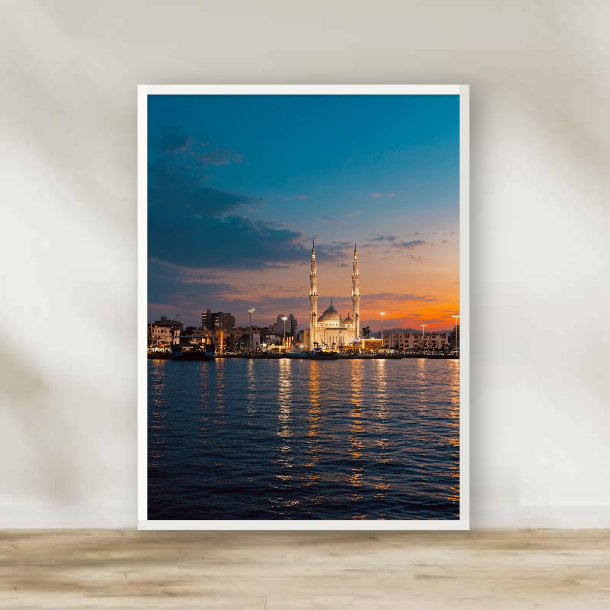 Port Fouad Sunset White Frame – photography wall art | برواز أبيض غروب بورفؤاد
