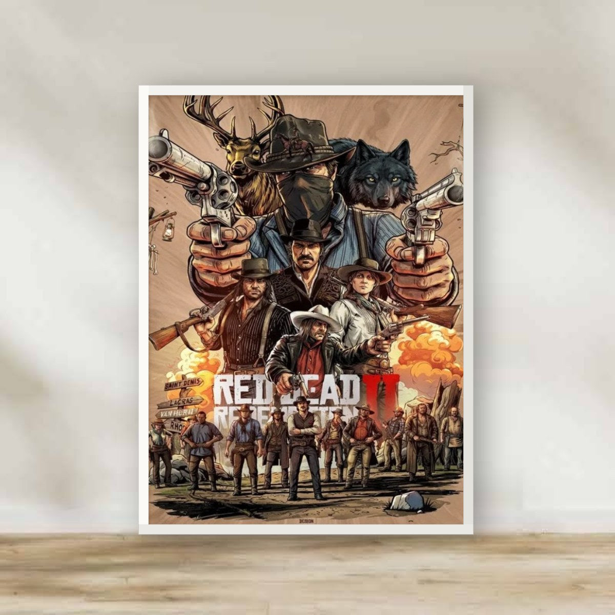 Red Dead 2 White Frame – gaming wall art | برواز أبيض ريد ديد 2