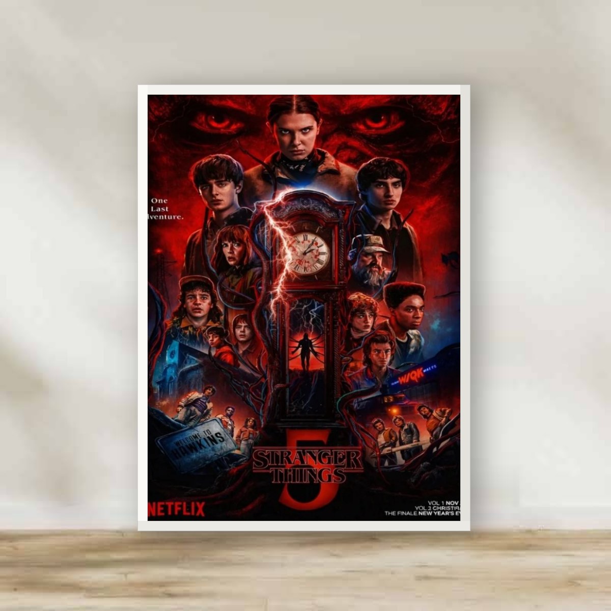 Stranger Things 1 White Frame – movie poster wall art | برواز أبيض سترينجر ثينجز 1