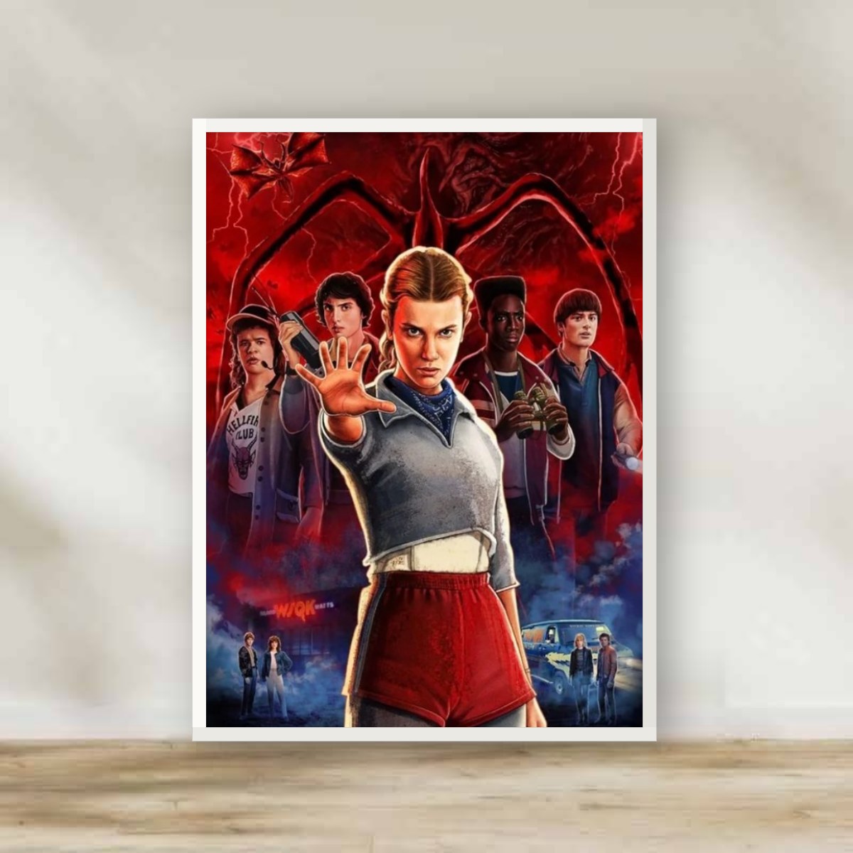 Stranger Things 3 White Frame – movie poster wall art | برواز أبيض سترينجر ثينجز 3