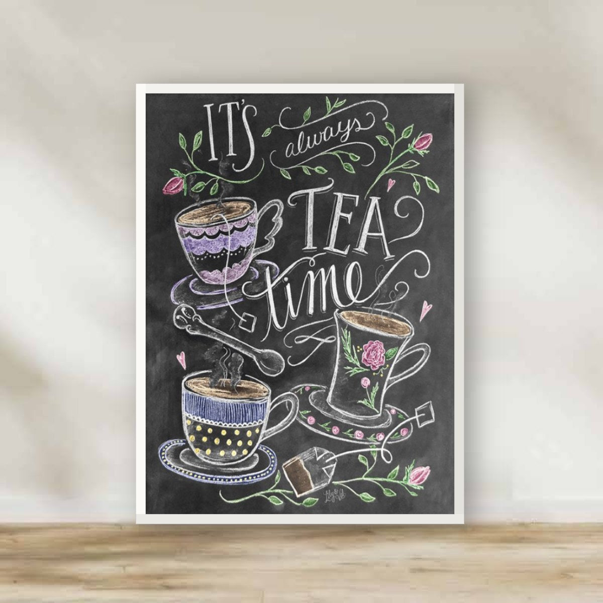 Tea Time White Frame – kitchen wall art | برواز أبيض "Tea Time"