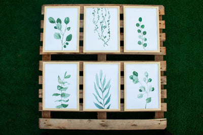 Watercolour Green Leaves Frame – abstract boho wall art | أوراق خضراء بألوان مائية
