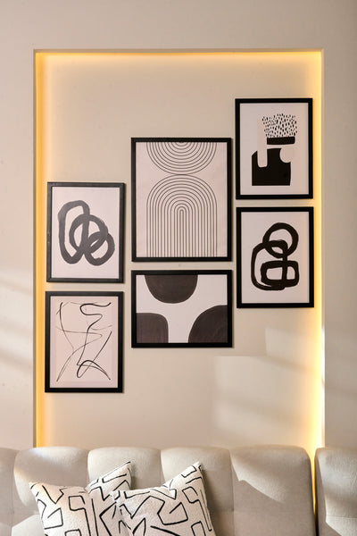 Black & White Abstract Set – kitchen wall art | طقم أبيض وأسود تجريدي