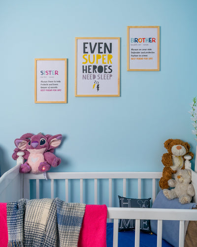 Nursery - The Super Hero Siblings Frame – nursery wall art | طقم غرفة الأطفال - الأشقاء الأبطال الخارقون